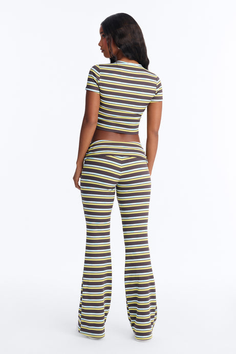 Dana Stripe Foldover Waistband Pant Set - Grey/combo