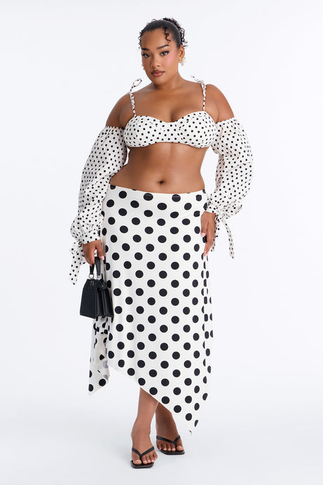 Mila Polka Dot Asymmetrical Maxi Skirt - White/Black