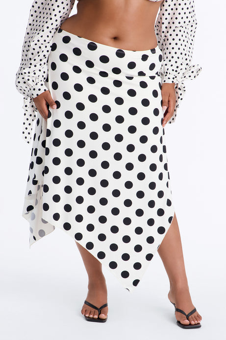Mila Polka Dot Asymmetrical Maxi Skirt - White/Black