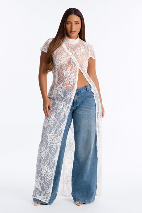 Tonight's Obsession Long Lace Top - White