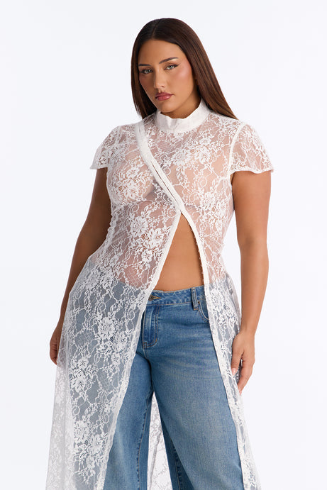 Tonight's Obsession Long Lace Top - White