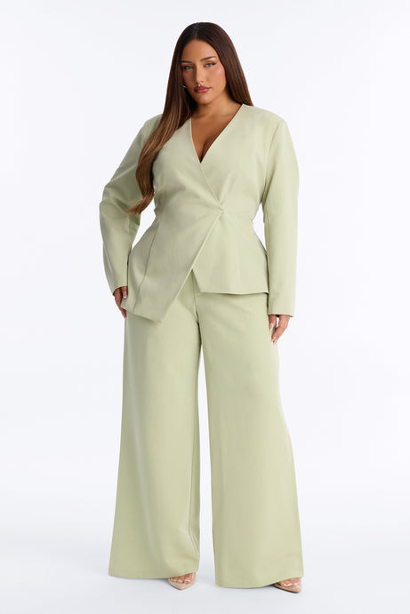Miss Fabulous Collarless Fitted Blazer - Sage