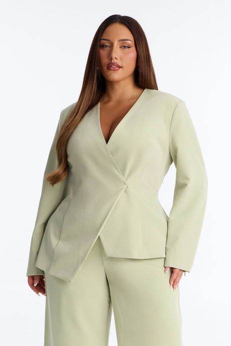 Miss Fabulous Collarless Fitted Blazer - Sage
