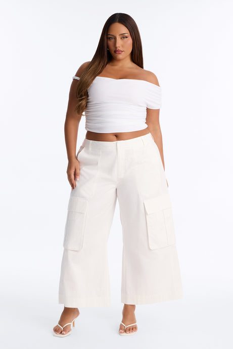 Reese Mid Rise Cargo Wide Leg Culotte - White