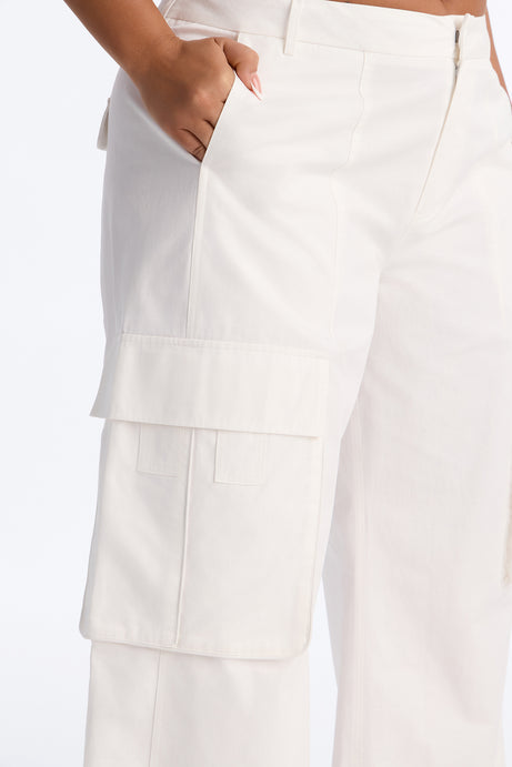 Reese Mid Rise Cargo Wide Leg Culotte - White
