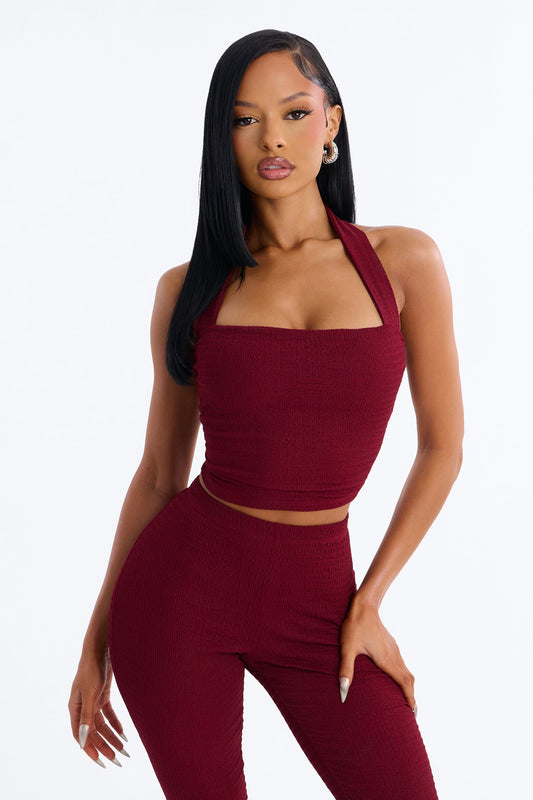 Delilah Textured Halter Capri Pant Set - Burgundy
