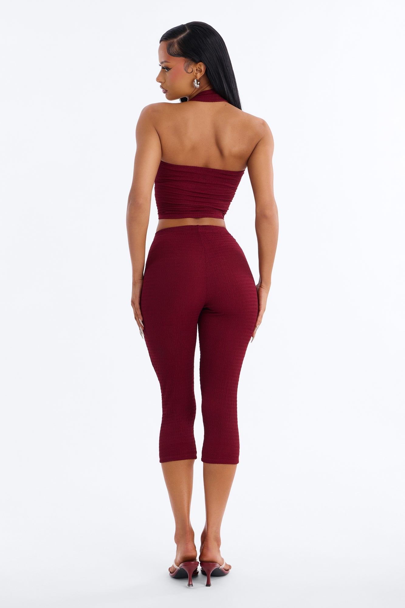 Delilah Textured Halter Capri Pant Set - Burgundy