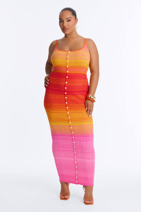 Jessie Ribbed Sweater Maxi Dress - Orange/combo