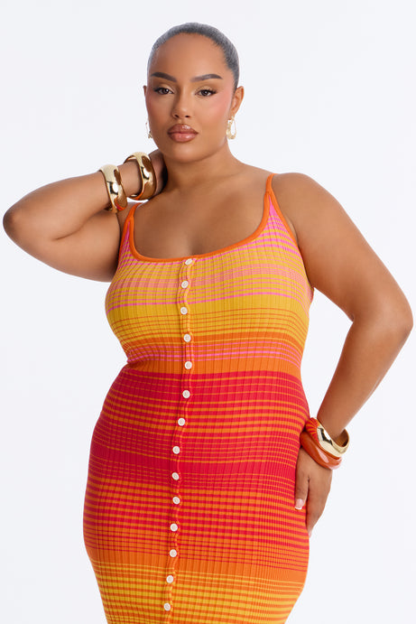 Jessie Ribbed Sweater Maxi Dress - Orange/combo