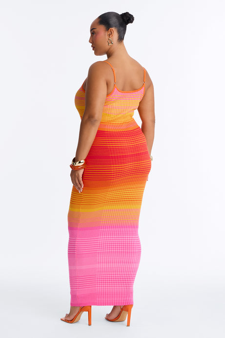 Jessie Ribbed Sweater Maxi Dress - Orange/combo