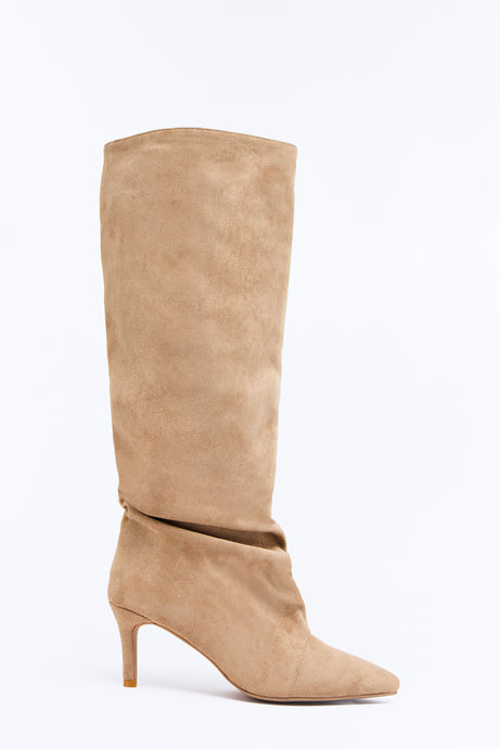 Pico Ruched Suede Boots - Sand