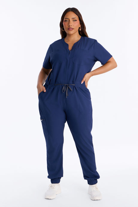 Prime Care Belted Uniform Scrub Jumpsuit - Navy