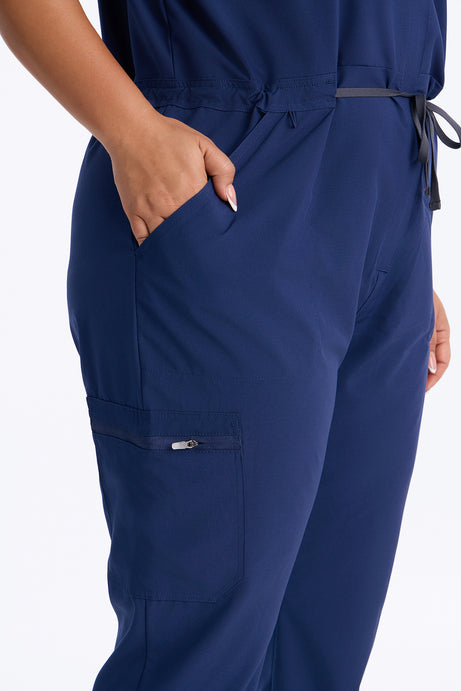 Prime Care Belted Uniform Scrub Jumpsuit - Navy