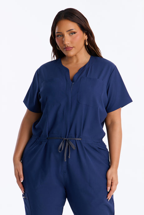 Prime Care Belted Uniform Scrub Jumpsuit - Navy
