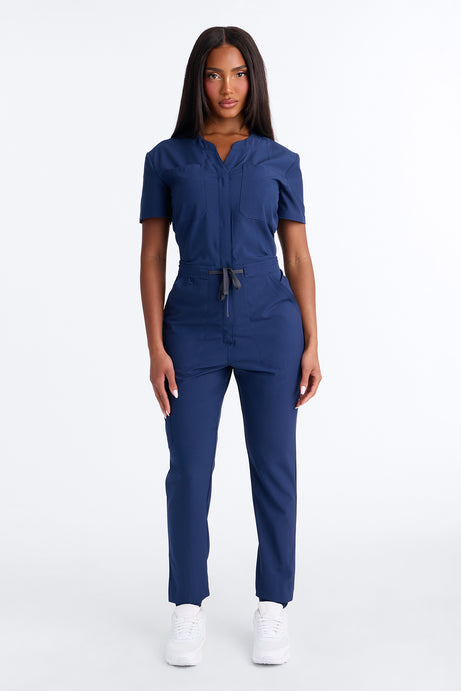 Prime Care Belted Uniform Scrub Jumpsuit - Navy