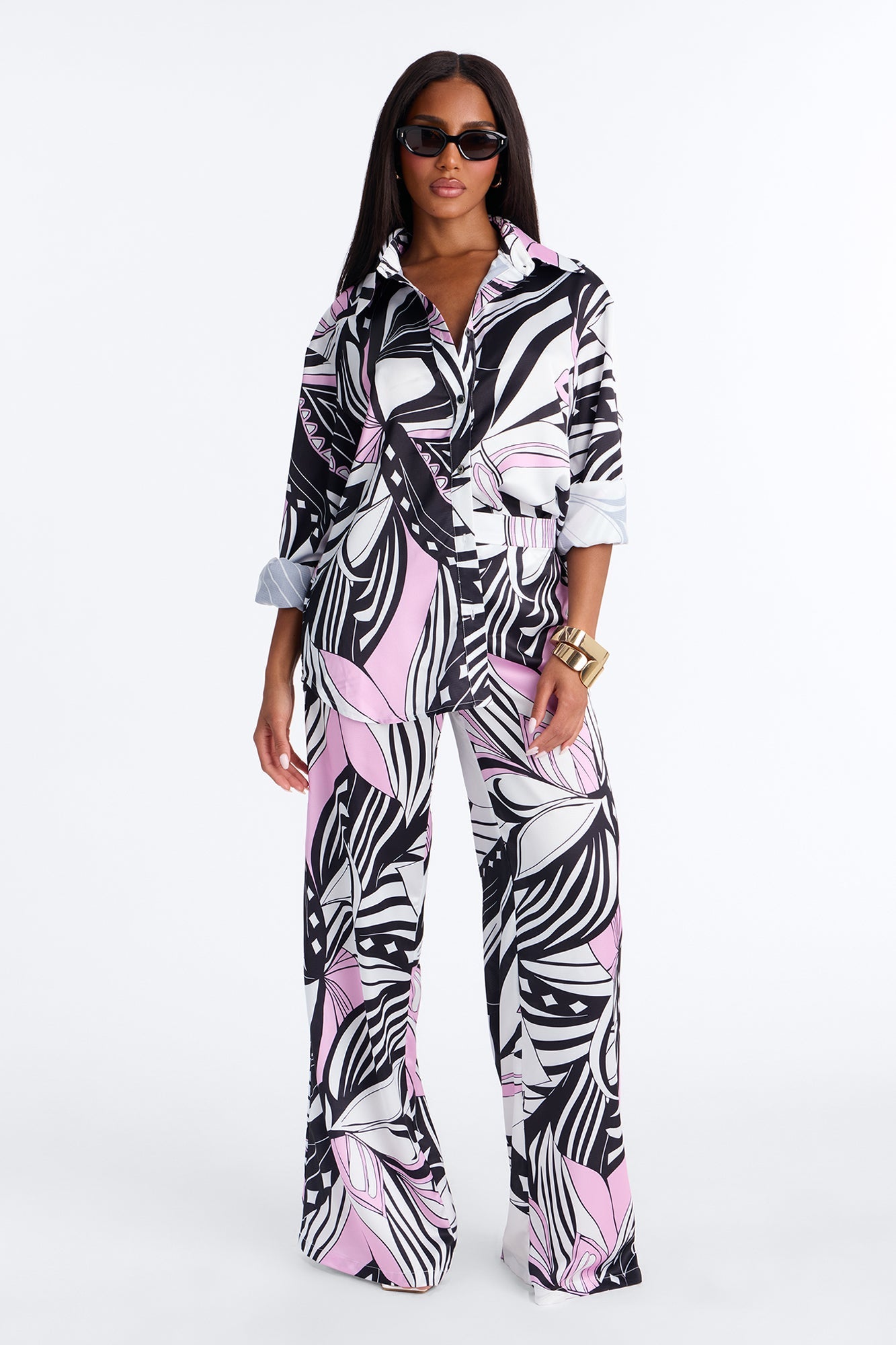 Bianca Satin Pant Set - Black/combo