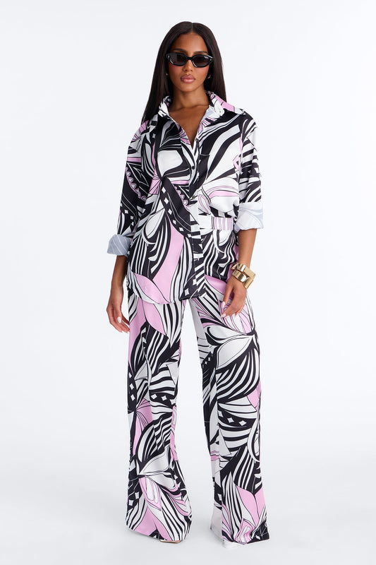 Bianca Satin Pant Set - Black/combo