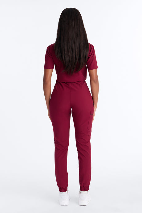 Prime Care Belted Uniform Scrub Jumpsuit - Wine