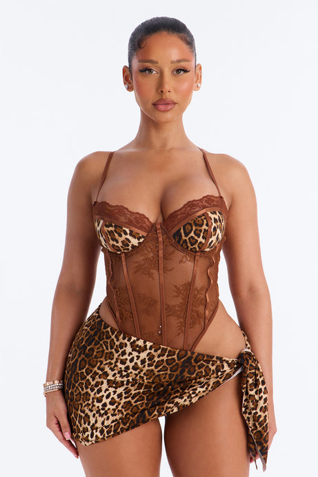 Holly Leopard Teddy With Matching Wrap Skirt - Brown/combo