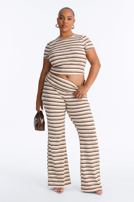 Dana Stripe Foldover Waistband Pant Set - Brown Combo