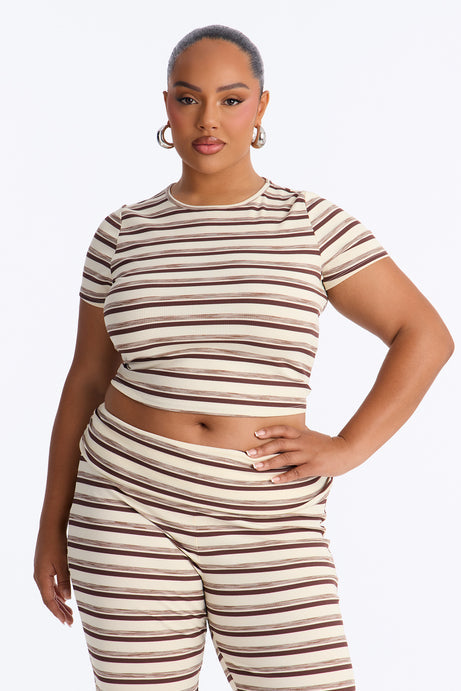 Dana Stripe Foldover Waistband Pant Set - Brown Combo