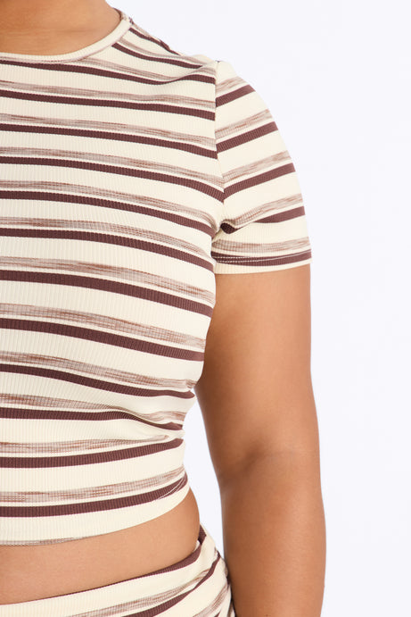 Dana Stripe Foldover Waistband Pant Set - Brown Combo