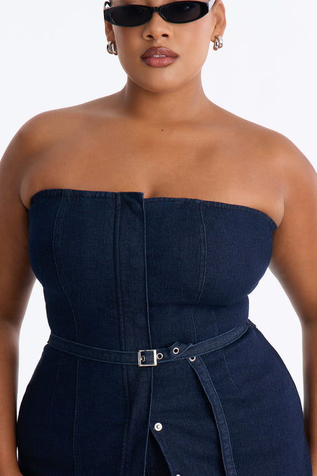 Loren Belted Denim Short Set - Dark Wash