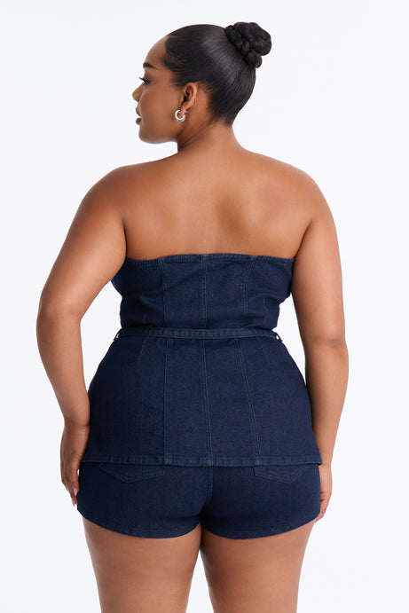 Loren Belted Denim Short Set - Dark Wash