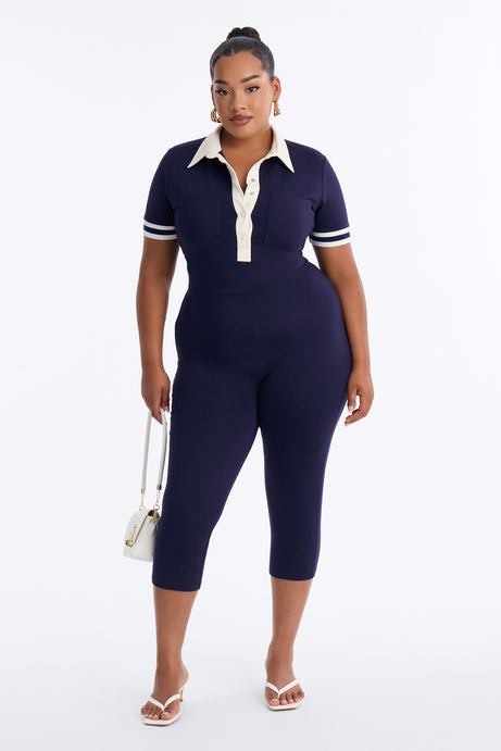Dianna Ponte Polo Capri Jumpsuit - Navy