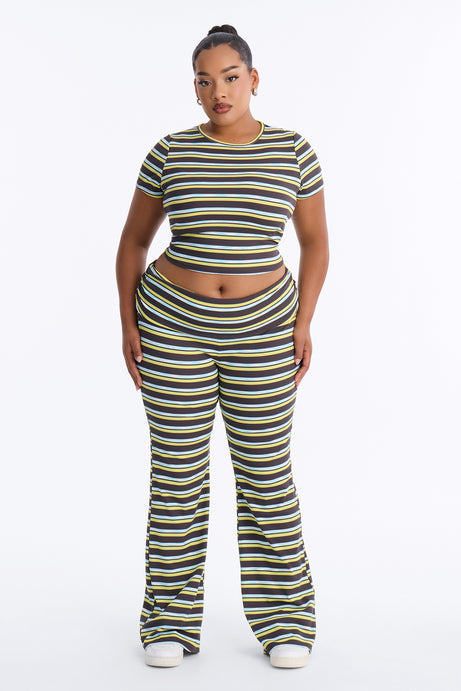 Dana Stripe Foldover Waistband Pant Set - Grey/combo