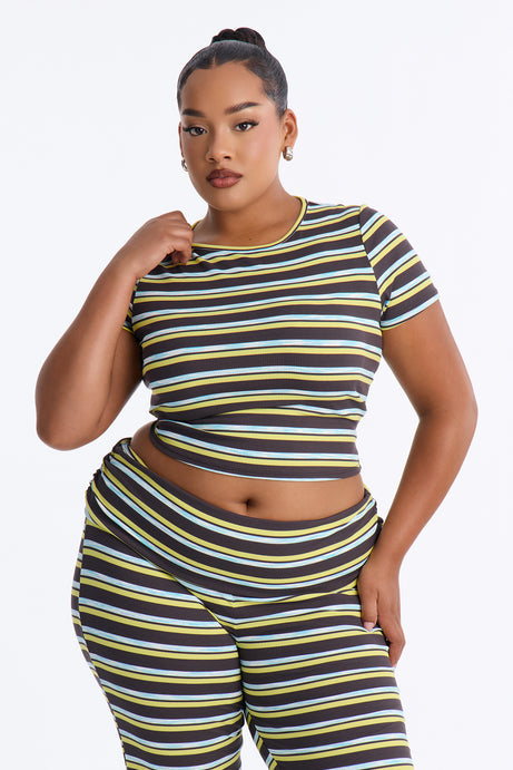 Dana Stripe Foldover Waistband Pant Set - Grey/combo