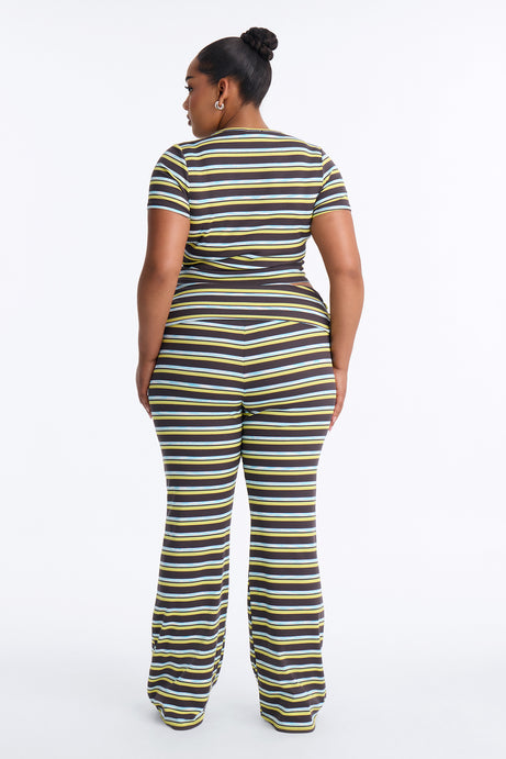 Dana Stripe Foldover Waistband Pant Set - Grey/combo