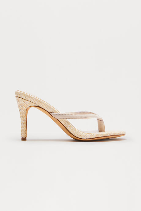 Saros Raffia Thong Mules - Cream