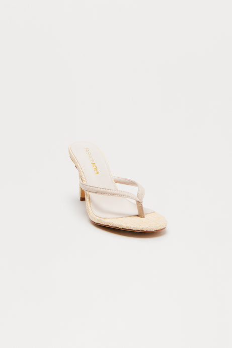Saros Raffia Thong Mules - Cream