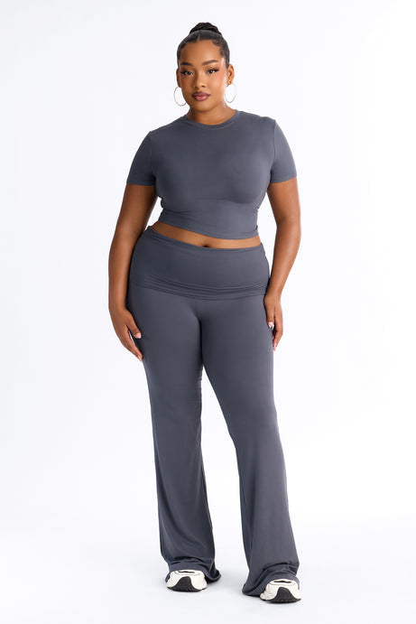 Keeping Up Foldover Waist Pant Set - Charcoal