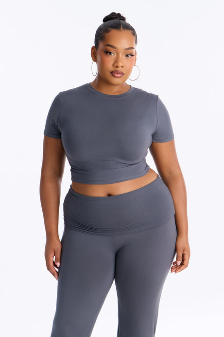 Keeping Up Foldover Waist Pant Set - Charcoal