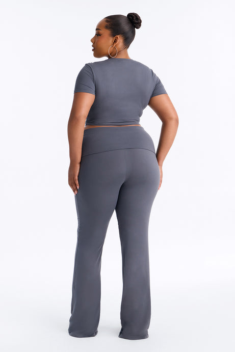 Keeping Up Foldover Waist Pant Set - Charcoal
