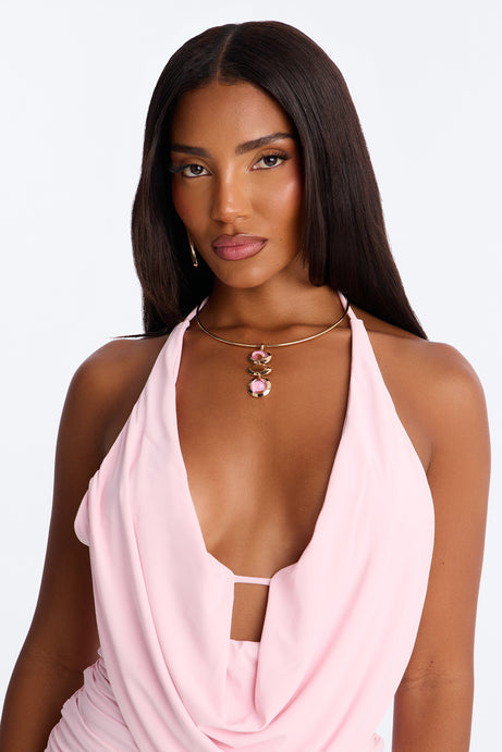 Paige Cowl Neck Halter Mini Dress - LightPink