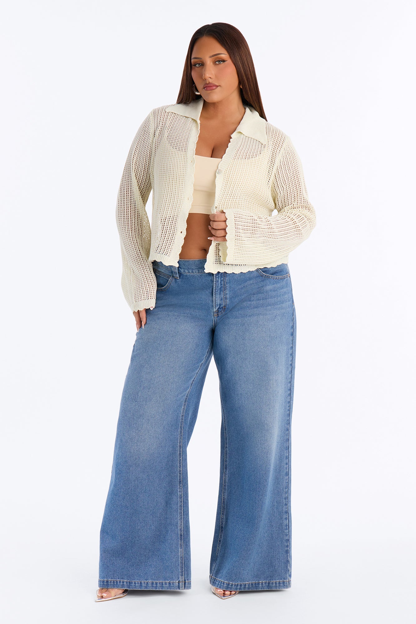 Bailey Crochet Long Sleeve Cropped Cardigan - Natural