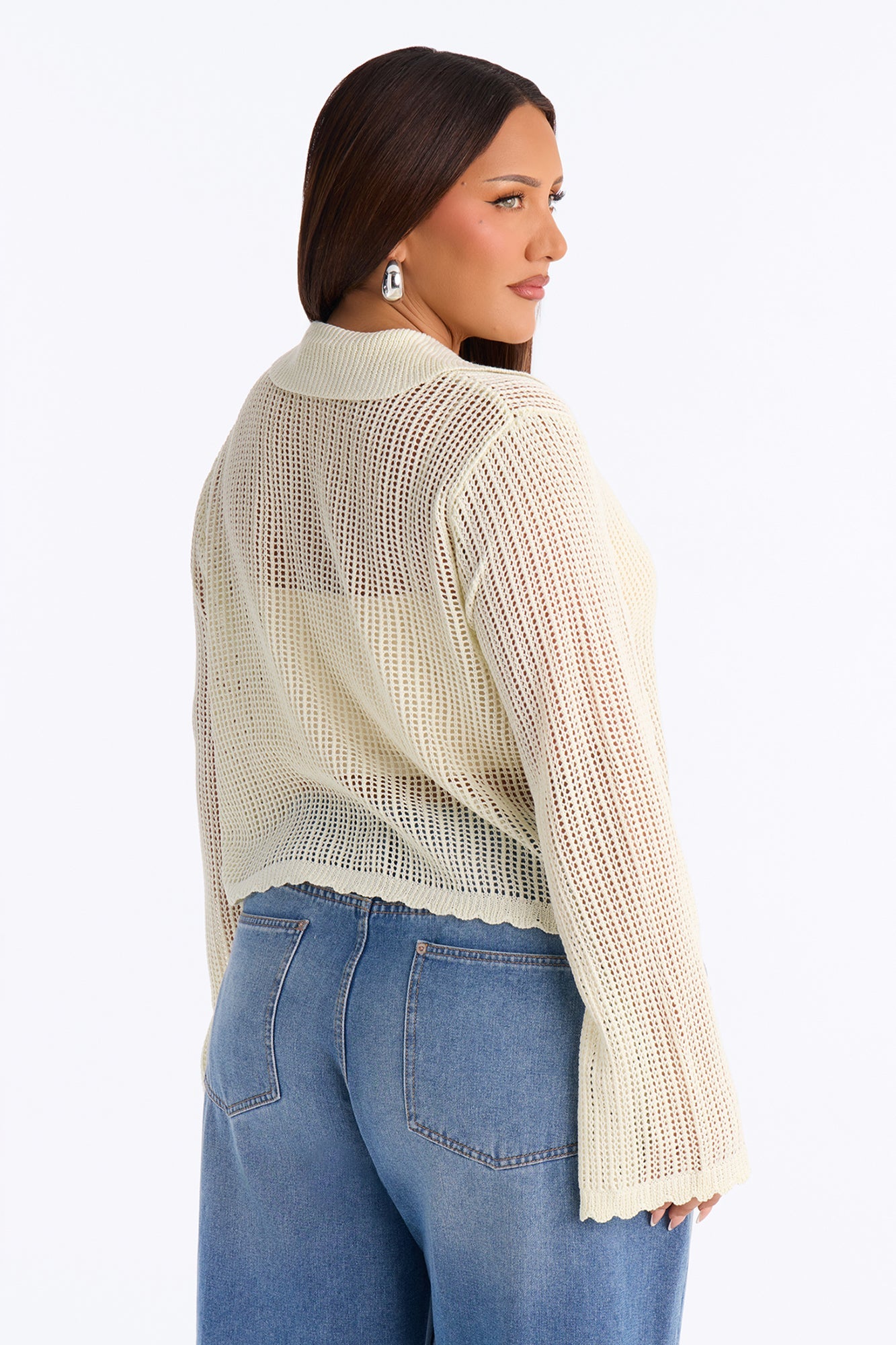 Bailey Crochet Long Sleeve Cropped Cardigan - Natural