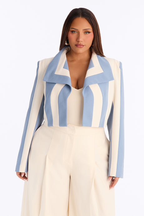 Playing Mind Games Cropped Blazer - Blue/combo