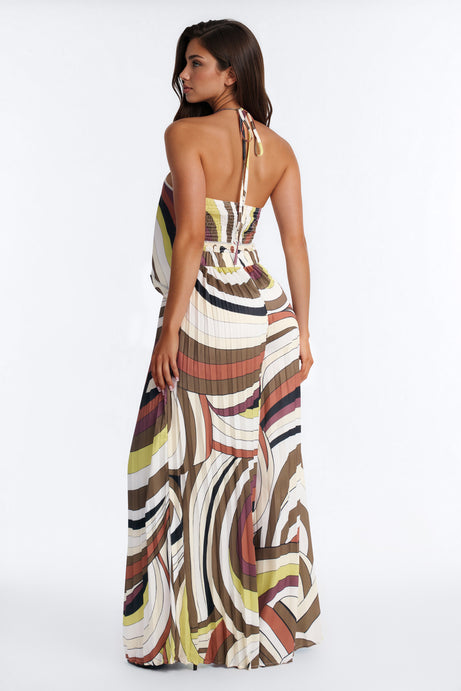 Resort Chic Pleated Wide Leg Jumpsuit - Brown