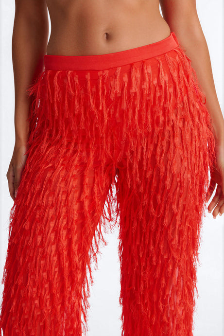 Spicin It Up Fringe Trim Wide Leg Pant - Tomato Red