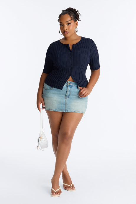 Kenny Short Sleeve Sweater Top - Navy