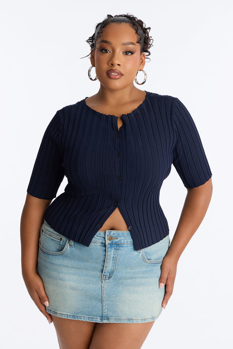 Kenny Short Sleeve Sweater Top - Navy