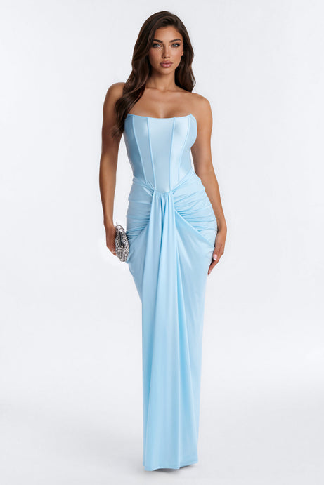 Warm Horizon Satin Maxi Gown - Light Blue