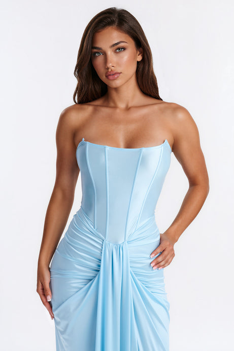 Warm Horizon Satin Maxi Gown - Light Blue
