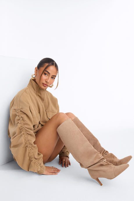 Pico Ruched Suede Boots - Sand