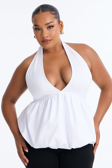 Girl Brunch Bubble Hem Halter Top - White