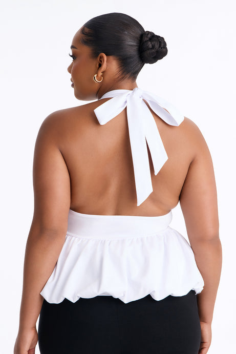 Girl Brunch Bubble Hem Halter Top - White